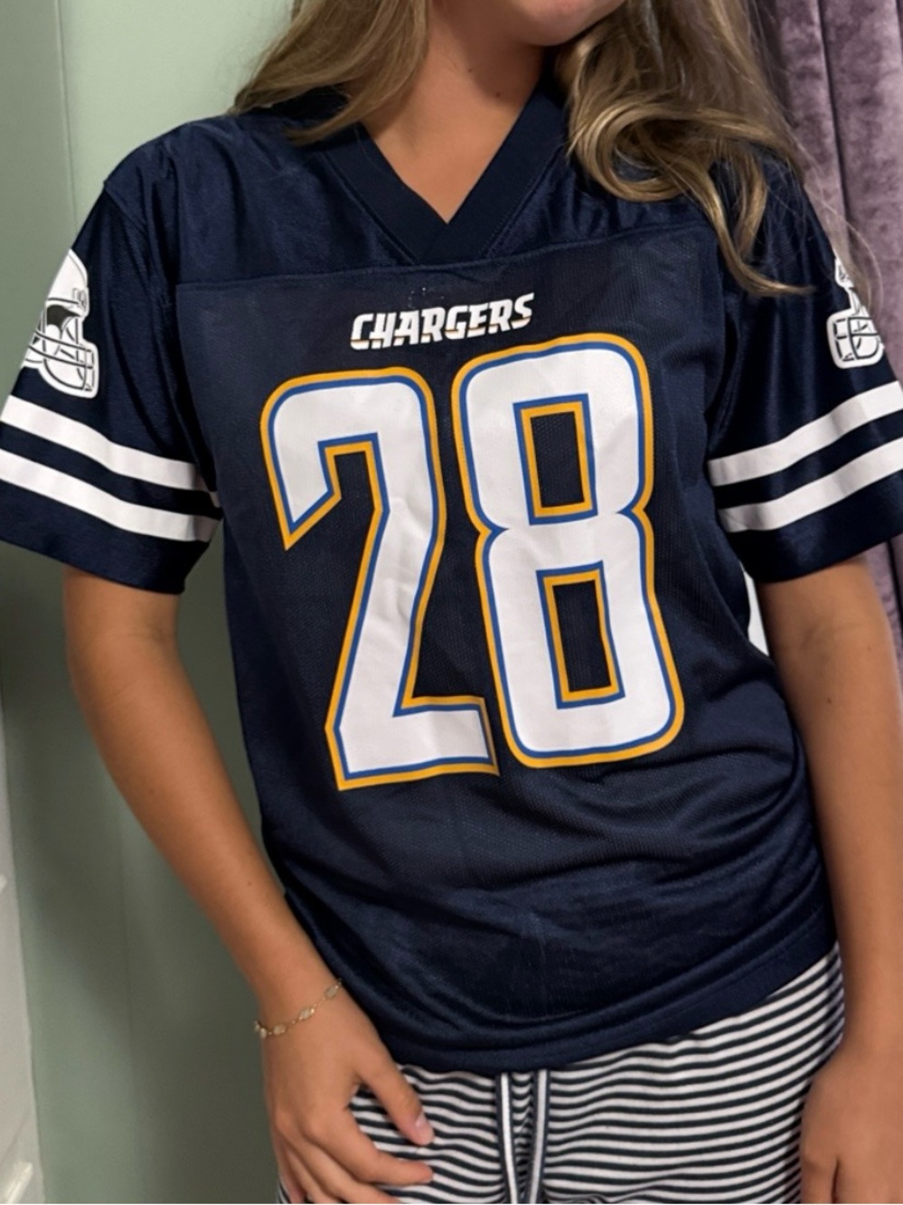 NFL Navy Chargers Kids Football Jersey with White & Gold Accents - #28